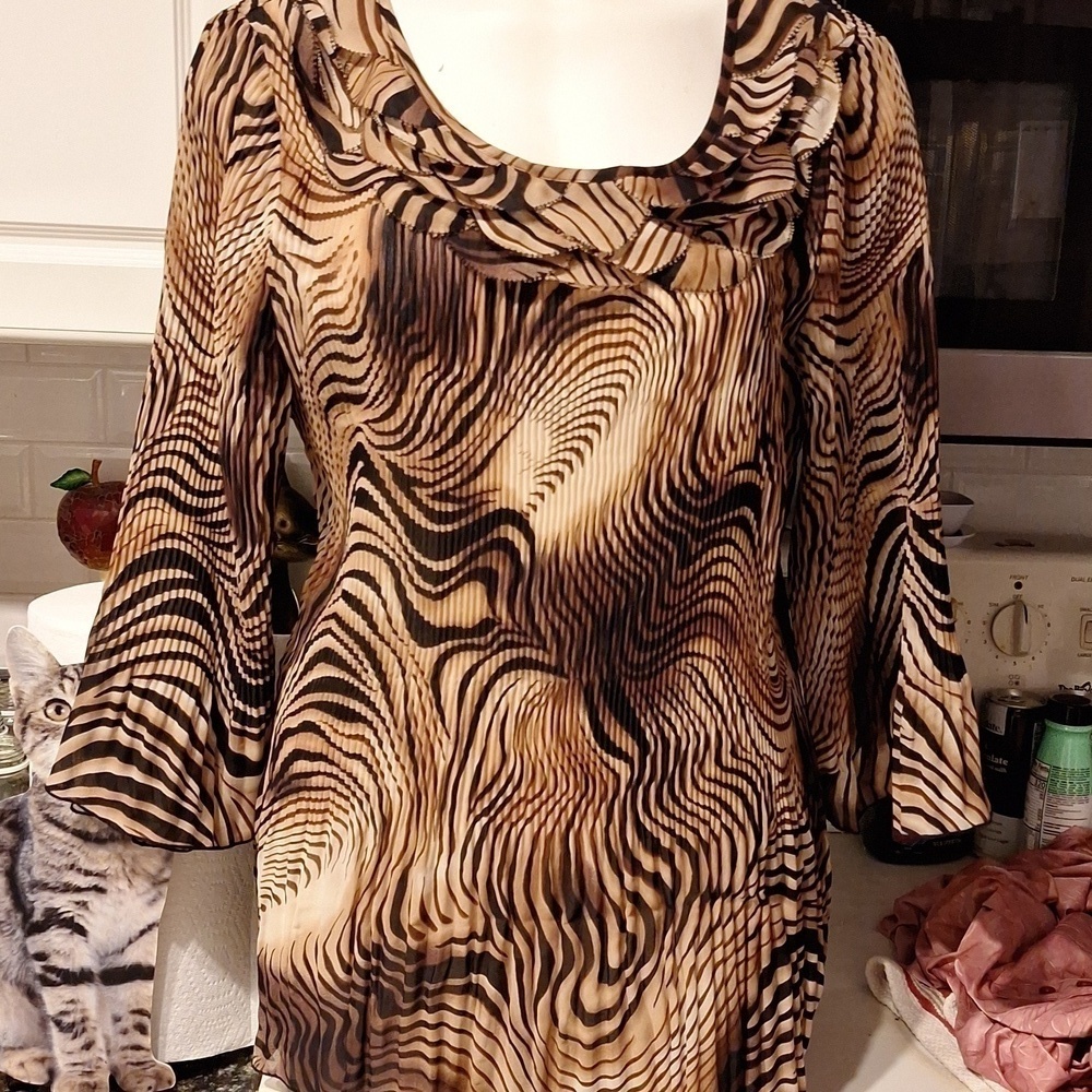 D womens Dressbarn brown stretch 3/4 sleeve plus size top 1X
